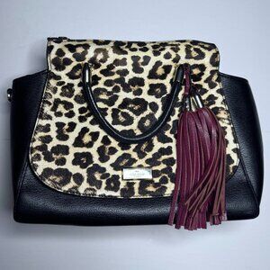 Kate Spade Calf Hair Leopard Animal Print Longacre Court Bag Tassel Leather